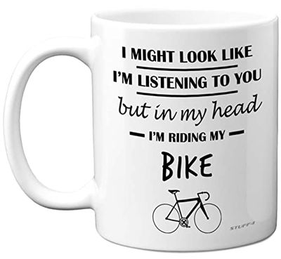 Stuff4 Fathers Day Cycling Gifts for Dad - in My Head I'm Riding My Bike - Funny Gifts for Cyclists, Biker Mens Mountain Bike 11oz Ceramic Dishwasher Safe Premium Mugs Cup
