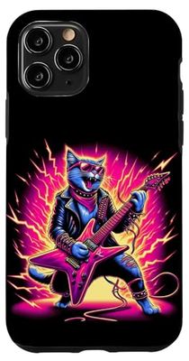 Custodia per iPhone 11 Pro Rock And Roll Graphic Band Tees divertente gatto che suona la chitarra