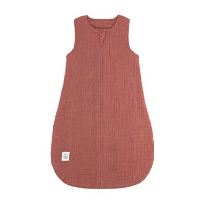 LÄSSIG Saco de dormir de verano para bebé sin mangas, muselina de algodón certificado GOTS unisex/Muslin Sleeping Bag palisandro, tamaño 74/80 7-12 meses