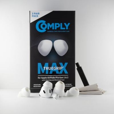 Comply TrueGrip MAX | Tappi auricolari di ricambio premium in memory foam per APPLE AirPods Pro (1 e 2 generazione) | Tecnologia SmartSkin™ | bianco, taglia M, 1 paio