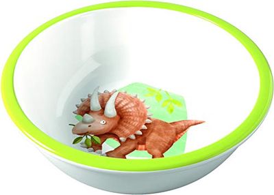 HABA 305146 – Skål Dinos, barnskål av melamin med dino-motiv, för diskmaskinen, glider inte, STK, vit