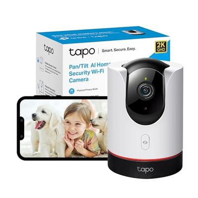 Tapo 2K 4MP QHD Indoor Camera , Pan/Tilt Live View WiFi Security Camera, 360° Panaromic Coverage,AI Detection CCTV Camera,2-way Audio, Night Vision, Cloud&SD Card Storage, Works with Alexa (Tapo C225)