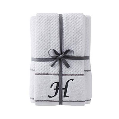 SKL Home by Saturday Knight Ltd. Monogram H Bath and Hand Towel Set, White,4-pack