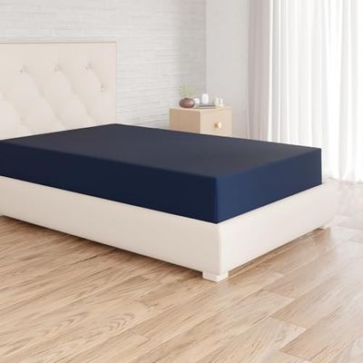 Amazon Basics Lençol-capa ajustável, 90 x 190 x 30 cm, de poliéster de microfibra, azul-marinho
