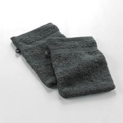 douceur d'intérieur, 2 Gants de Toilette (15 x 21 cm) Elegance Anthracite, 100 % Coton Uni