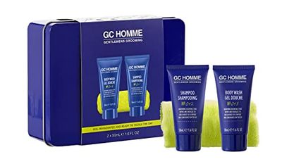 The Luxury Bathing Company - Boxed In - Reusable Tin containing a flannel, 50ml Body Wash and 50ml Shampoo