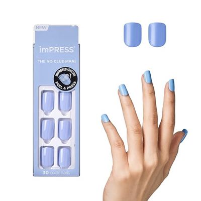 KISS imPRESS Color Gel Nail Kit, Baby Why So Blue, with PureFit Technology, Polish-Free Colour Mani, Includes Prep Pad, Mini File, Cuticle Stick, and 30 Fake Nails