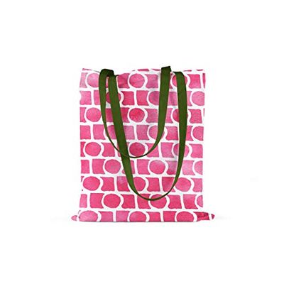 Bonamaison, 100% Algodón Bolso De Mano Impreso, Bolso de la Compra Reutilizable, Bolso De Compras, Ecológico, Plegable, Bolso de Tela de Lona con Asas Verdes, 34X40 Cm - Fabricado en Turquía