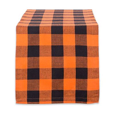 DII Toalha de mesa 100% algodão, lavável na máquina, jantar e férias, guardanapo / caminho de mesa, Orange & Black Buffalo Check, Table Runner 14 x 108