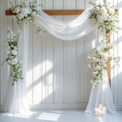 Bruiloft boog draperen stof, 1 paneel 28 "x 40 cm witte bruiloft boog gordijnen pure achtergrond gordijn voor huwelijksceremonie partij plafond decor