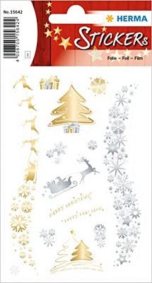 HERMA 15642 Stickers Christmas Motifs Gold Silver Pack of 14 Christmas Stickers with Christmas Tree Motif, Children's Labels for Christmas Decoration Gifts Advent Calendar Decoration Letters DIY