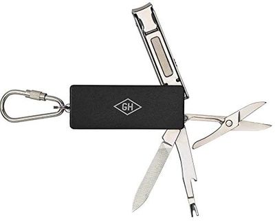 Gentlemen's Hardware Pocket-Sized Multi-Tool Manicure, 8.8 cm, Stainless Steel Black 5-Piece - Includes Nail Clipper, Scissors, Nail File and Nail Cleaner.