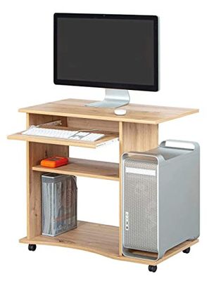 Inter Link bureau voor computer, laptop, kantoorwerk, MDF ambachtelijke eikenlook, bewerkt hout, 80 x 50 x 75 cm