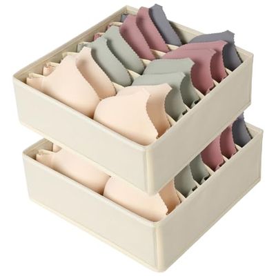 AiQInu Organisateur Tiroir pour Sous-Vetements Lot de 2,Boîtes de Rangement Soutien Gorges avec 7 Compartiments,Pliables Placard Boite Rangement Tiroir pour Soutien-Gorges, Cravates, Foulard