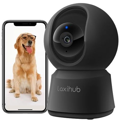 Laxihub Draadloze Beveiligingscamera, 5MP/2.5K Indoor Home Camera, Hond Huisdier Camera, 10m Nachtzicht, 2-Way Audio, Motion Sound Detection, Motion Tracking, Compatibel met Alexa/Onvif