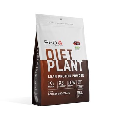 PhD Nutrition Diet Plant, Vegan Protein Powder Plant Based, Belgian Chocolate, High Plant Protein, 20 Servings Per 500g Bag