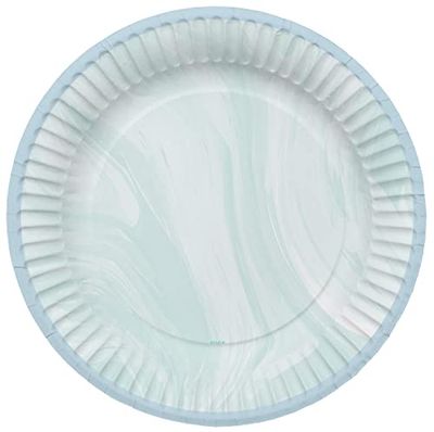 Folat 61918 Papieren Tableware papieren borden, rond, Ø marmer, blauw, 23 cm, 8 stuks wegwerpservies, borden voor verjaardagsfeest, babyshower, bruiloft, bruidsfeest