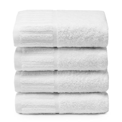 Top Towel - 4 Washbasin or Hand Towels -Hotel White Towels - Large Bath Towels - 100% Cotton - White - 50x 100cm