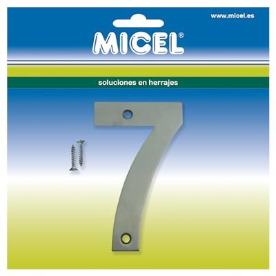 MICEL - 10514 - Number for Exterior Doors (Number 7), Stainless Steel, Silver, Includes Screws, 60 x 100 x 2 mm