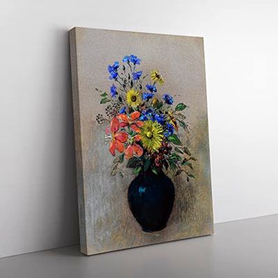 Vase Of Flowers Vol.2 By Odilon Redon Classic Painting Canvas Wall Art Print Ready to Hang, Framed Picture for Living Room Bedroom Home Office Décor, 50x35 cm (20x14 Inch)