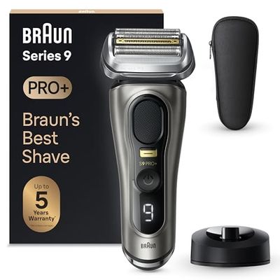 Braun Series 9 PRO +, Rasoio Elettrico Barba, Regolabarba Uomo, Rifinitore di precisione, Custodia da Viaggio in tessuto, Batteria Litio Ion, 100% Impermeabile Idea Regalo, 9515s Grafite