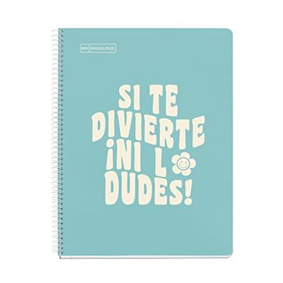 Miquelrius - Notebook Notebook Berichten, 1 gekleurde streep, A4, 80 vellen geruit 5 mm, papier 90 g, 4 boren, hard karton, hemelsblauw
