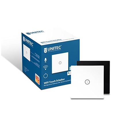 UNITEC Interruttore touch WiFi, controllo tramite smartphone, tablet o assistente vocale, funzione touch, funzione memoria, illuminazione integrata, nero
