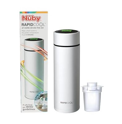 Nuby - RapidCool™ - Te ayuda a preparar la comida perfecta para el bebé en sólo 2 minutos - Perfecto para llevar - Incluye dispensador de leche en polvo y tapa digital - Blanco