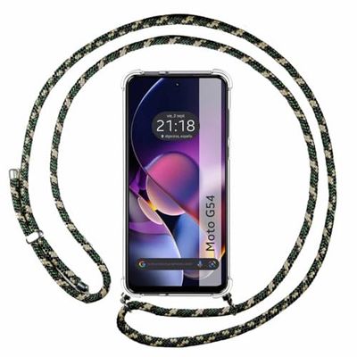 Tumundosmartphone Transparent Hanging Case for Motorola Moto G54 5G with Green/Gold Cord