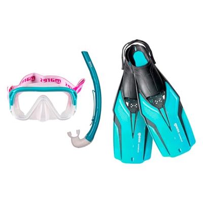 Mares Aquazone Set Nateeva Keewee Jr - Set composé de Masque, Tuba et Palmes de plongée, randonnée Aquatique pour Enfants et Adolescents - Turquoise, XS