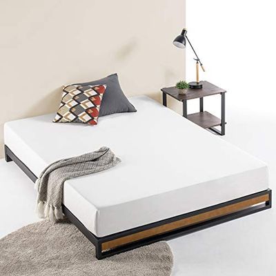Zinus Suzanne Lit 135 x 190 cm - Hauteur 15 cm - Sommier à Plateforme en métal et Bois avec Support à Lattes en Bois - Marron et Noir