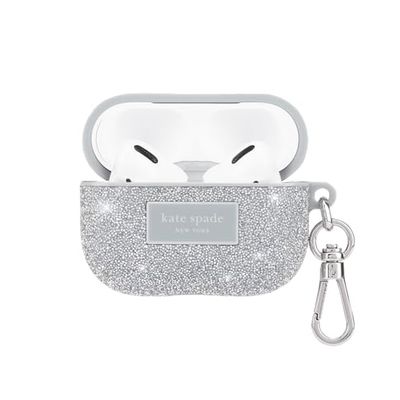 Kate Spade New York, Funda Protectora para AirPods Pro con Llavero Compatible con AirPods Pro de 1ª y 2ª generación, Plateado con incrustación de Cristales