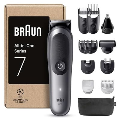 Braun All-in-One Series 7 Grooming Kit, 12in1, ProBlade & AutoSense, 120 Min, SkinGuard & Beard Fading, AquaGrip for Under Water Use, AIO7545, Grey