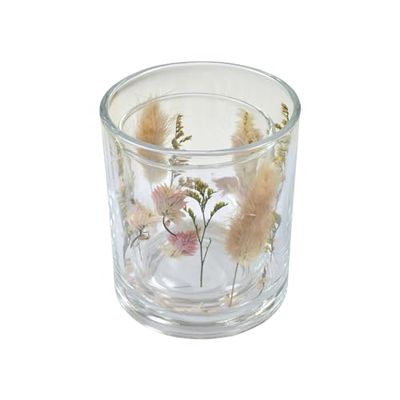 Homéa, Theelichthouder van glas, gedroogde bloemen, D9 x H10 cm, pure harmonie