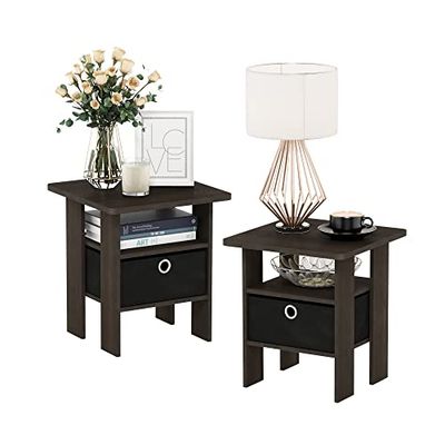 Furinno Andrey Tables de Bout, Brun, Taille Unique, Bois, Marron Foncé/Noir, One Size, Paquet de 2