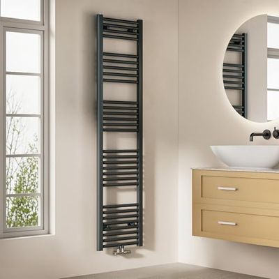 EMKE Badkamerradiator, handdoekdroger, 400 x 1600 mm, 547 watt, antraciet, handdoekradiator voor water, middenaansluiting