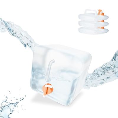 Relaxdays Jerricans carrés pliants en Lot de 4, Contenant à Eau, avec Robinet, sans BPA, 5 litres, Transparent