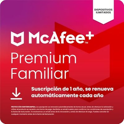 McAfee+ Premium Familiar para dispositivos ilimitados 2025 |12 meses|VPN segura, incluye antivirus, gestor de contraseñas, supervisión de identidad, controles parentales, Descarga digital