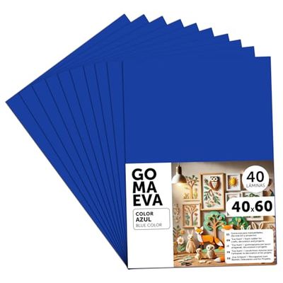 m-office Goma Eva para Manualidades, Goma Espuma de Colores para Proyectos Creativos, Ideales para Artes y Manualidades, uso Escolar, Profesional o Artístico 40x60cm (Azul, 40 uds)