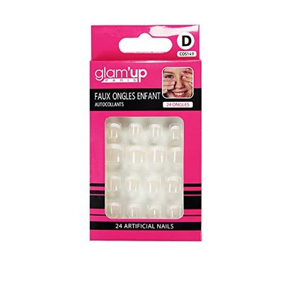 Glam'Up Paris - False Nails for Kids - Full Cover - Easy to Use - Self Adhesive - 24 False Nails Per Box - Round Square Shape - No.149 - French Manicure