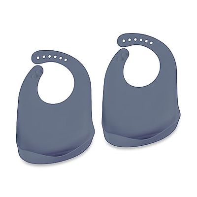 Relaxdays Bavoir pour bébé, lot de 2, avec poche, silicone, sans BPA, facile à nettoyer, bavette, gris foncé