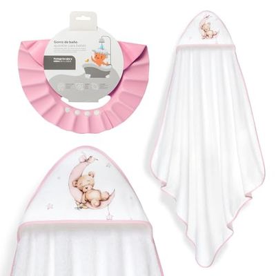 Interbaby - Mantello da bagno per bambini + cappello regolabile | Asciugamano con cappuccio 100% cotone, unisex, morbido, asciugatura rapida, ideale per neonati, neonati e bambini piccoli, design orso