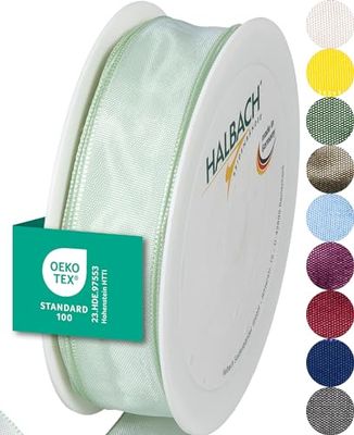 Halbach Seidenbänder Cinta de regalo de alta calidad con borde de alambre, ancho de 25 mm, longitud de 25 m, cinta con certificado Öko-Tex 100, cinta de tafetán fabricada en Alemania, color: menta
