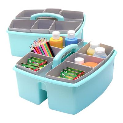 Storex Large Classroom Craft Caddy with Cups, 13 x 11 x 6.575 Inches, Teal, Case of 2 (00984A02C)