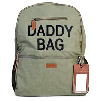 CHILDHOME, Skötryggsäck, resväska, stor kapacitet, funktionell, beige design, andningsbar nätrygg, hopfällbar skötbädd, 35 L, Daddy Bag, khaki