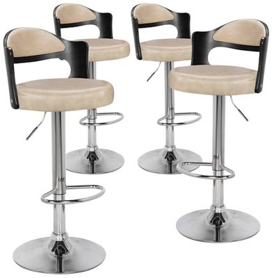 Menzzo Lot de 4 chaises de Bar Ruben Bois Noir et Simili Crème