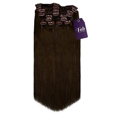 Fab Clip In Remy Full Head Hair Extensions 10-Piece Set 2-Darkest Brown 15 inch