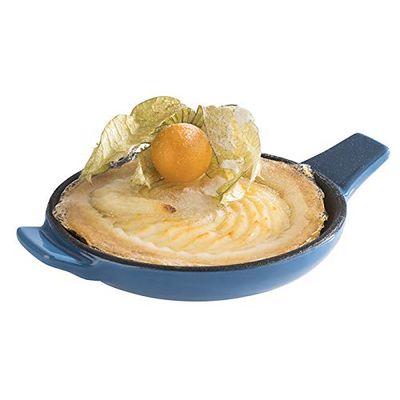 APS Fuente para servir „Cast Iron“ - bandeja mini de hierro fundido esmaltada, Ø 10 cm, altura: 2 cm, apilable, apta para el horno, recipiente, azul