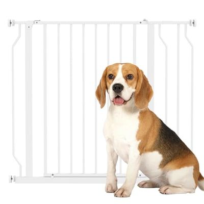 PawHut Dog Gate Wide Stair Gate w/Door Pressure Fit, 75-95W cm, White