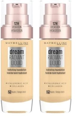 Maybelline New York - Fond de Teint Fluide Perfecteur de Teint - FPS13 - Dream Satin Liquid - Beige Doré (21) - 30 ml (Lot de 2)